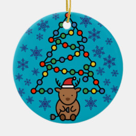 Lustiges Rentier mit Stecker und Weihnachtslichtba Keramik Ornament
