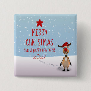Lustiges Rentier Neujahrsbaum Weihnachten 2027 Button