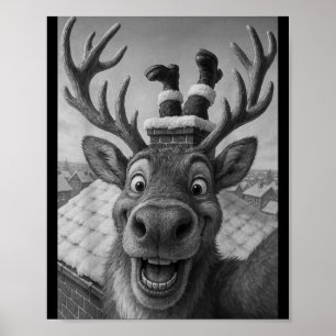 Lustiges Rentier-Selfie Weihnachtsmann Jungen Mädc Poster