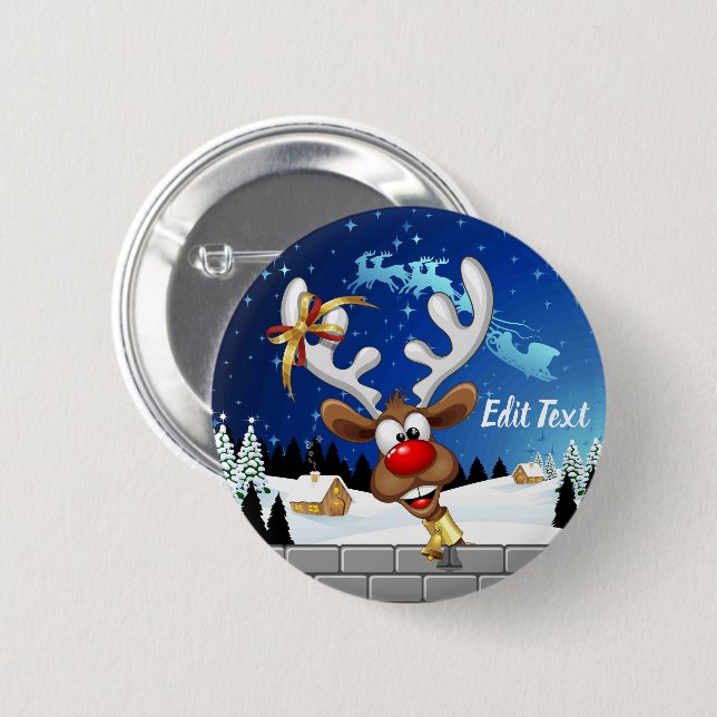 Lustiges Rentier-Spionier-Weihnachts-Meme Button (Vorne & Hinten)