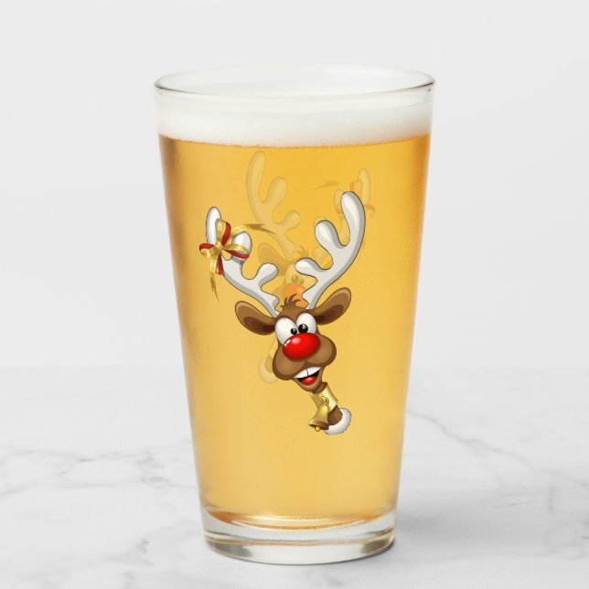 Lustiges Rentier-Spionier-Weihnachts-Meme Glas (Vorne (Gefüllt))