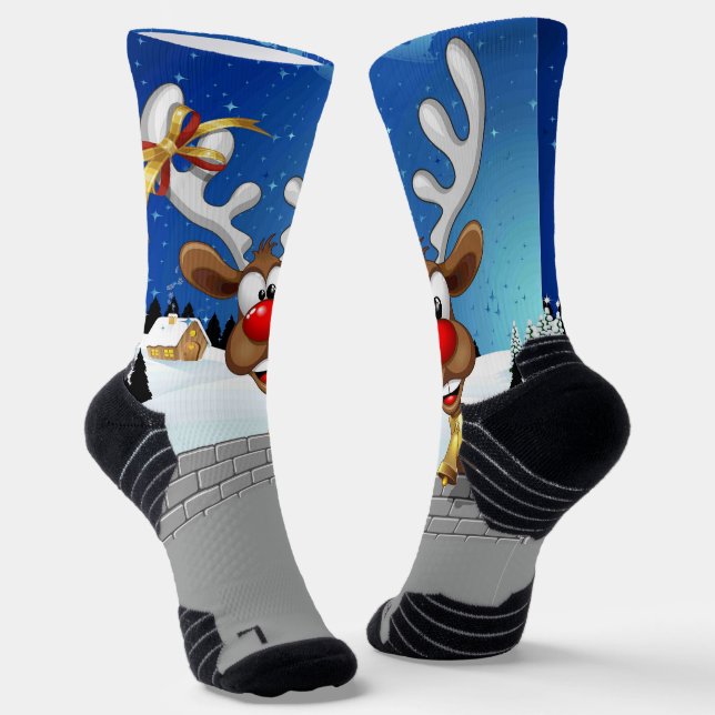 Lustiges Rentier-Spionier-Weihnachts-Meme Socken (Gewinkelt)