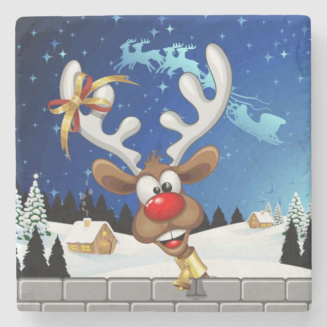 Lustiges Rentier-Spionier-Weihnachts-Meme Steinuntersetzer (Vorderseite)