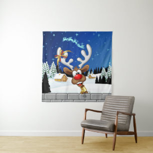 Lustiges Rentier-Spionier-Weihnachts-Meme Wandteppich