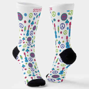 Lustiges Retro-70er-Frieden-Liebe-&-Musik-Buntes-K Socken