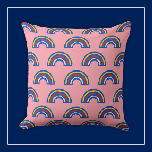Lustiges Retro 80er Primärfarben Regenbogen auf Sü Kissen
