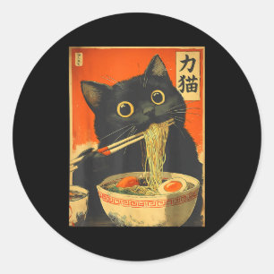 Lustiges Retro-Anime-Katze-Ramen Japanische Katze Runder Aufkleber