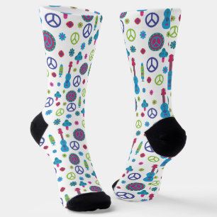 Lustiges Retro der 70er Jahre Frieden Liebe & Musi Socken