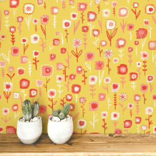 Lustiges Retro-Gelb-Blumenmuster Tapete