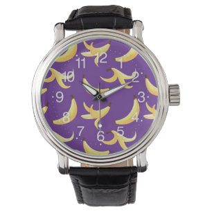 Lustiges Retro-gelbes Bananenmuster Party Editierb Armbanduhr