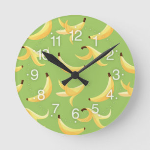 Lustiges Retro-gelbes Bananenmuster Party Editierb Runde Wanduhr