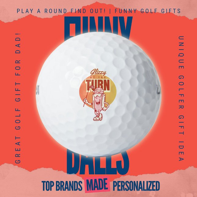 Lustiges Retro-Golf-Hotdog-Maskottchen Glizzy an d Golfball (Custom Funny Golf Ball Gifts for Dad From Play A Round Find Out, “Glizzy at the turn”)