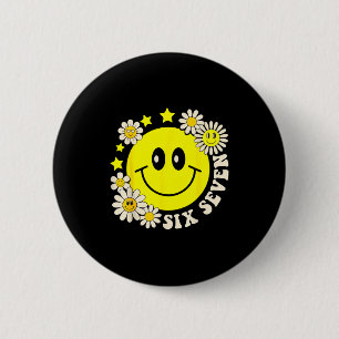 Lustiges Retro-Groovy-Sechs-Sieben-Lächeln-Gesicht Button