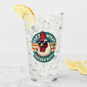 Lustiges Retro-Hühnchen-Po-Witz-Design Glas