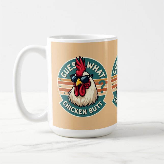 Lustiges Retro-Hühnerhintern-Witz-Design Kaffeetasse (Links)