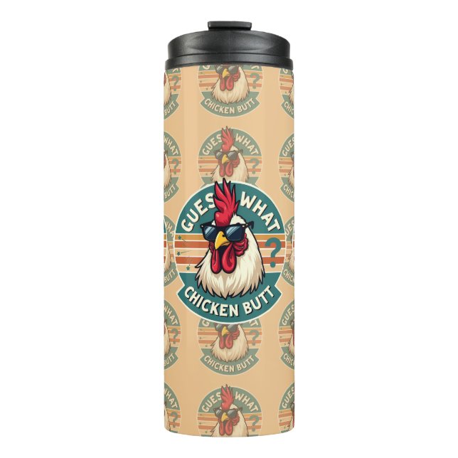 Lustiges Retro-Hühnerhintern-Witz-Design Thermosbecher (Vorderseite)