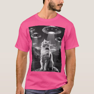 Lustiges Retro-Meme mit Katzen-Selfie und Alien-UF T-Shirt