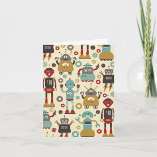 Lustiges Retro-Roboter-Illustrationsmuster (Creme) Karte