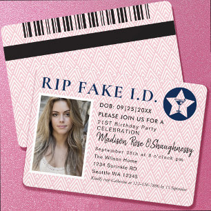 Lustiges RIP Fake ID 21. Geburtstagsfoto Einladung