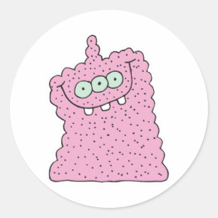 lustiges rosa dreiaugiges Monster Runder Aufkleber