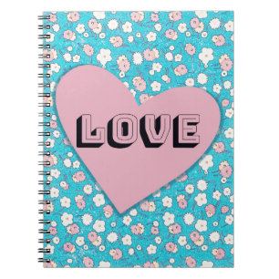Lustiges rosa Herz und Liebes-Blumen-Journal Notizblock