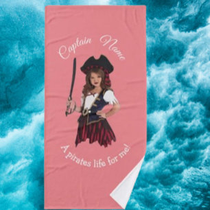 Lustiges rosa Mädchen Piratin Badehandtuch