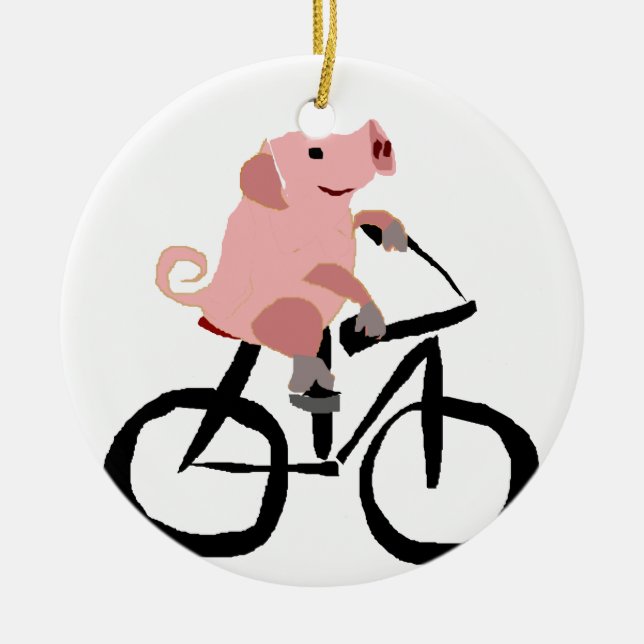 Lustiges rosa Schwein-Reitfahrrad Keramikornament (Vorne)