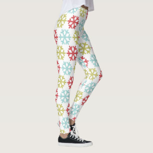 Lustiges Rot-Limettengrün-Aquablau-Schneeflockenmu Leggings