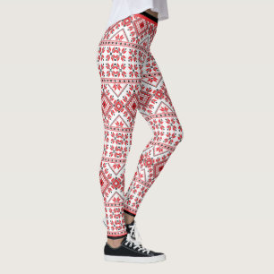 Lustiges Rot-Schwarz-Nordisches Fair-Isle-Schneemu Leggings
