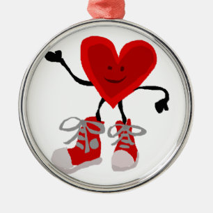 Lustiges rotes Herz im Turnschuh-Cartoon Ornament Aus Metall