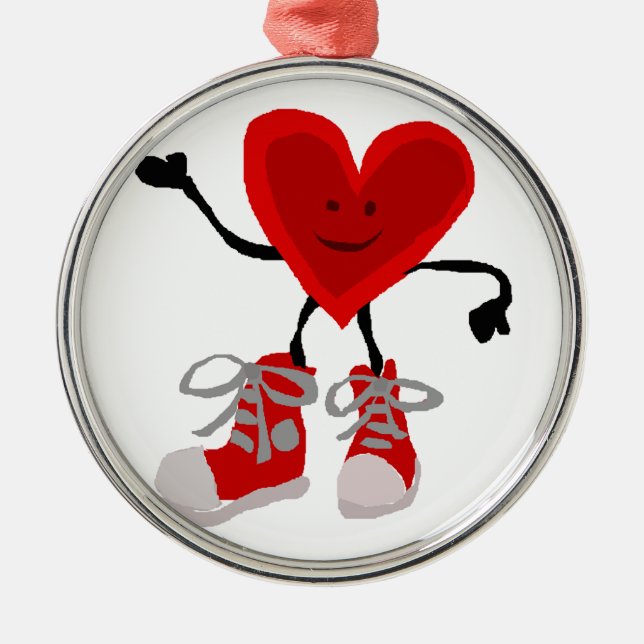 Lustiges rotes Herz im Turnschuh-Cartoon Ornament Aus Metall (Vorne)