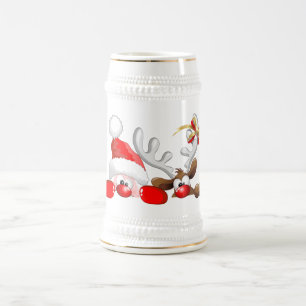 Lustiges Sankt- und Ren-Cartoon-Bier Stein Bierglas