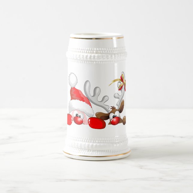 Lustiges Sankt- und Ren-Cartoon-Bier Stein Bierglas (Mittel)