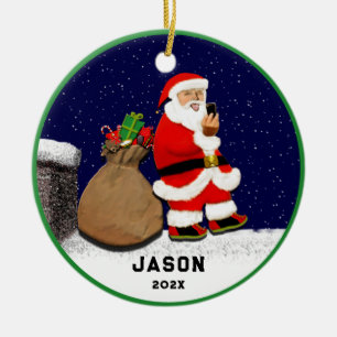 Lustiges Santa-Selfie-Weihnachten Keramik Ornament