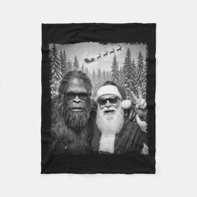 Lustiges Sasquatch-Meme Cooles Selfie mit Santa Ch Fleecedecke (Vorderseite)