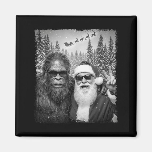 Lustiges Sasquatch-Meme Cooles Selfie mit Santa Ch Magnet (Vorne)