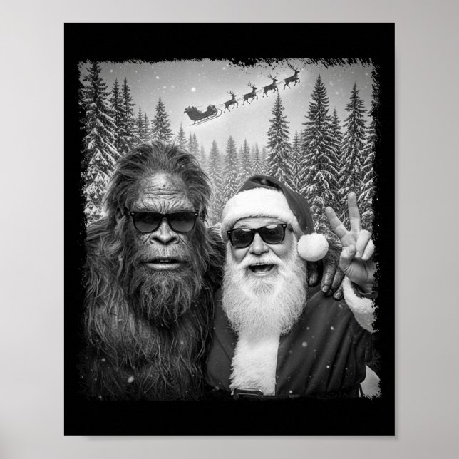 Lustiges Sasquatch-Meme Cooles Selfie mit Santa Ch Poster (Vorne)