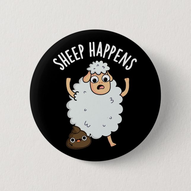 Lustiges Schaf Happens Furz Witz Dunkler Hintergru Button (Vorderseite)