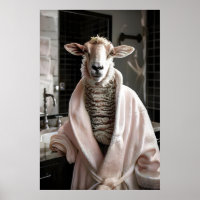 Lustiges Schaf im Bademantel, Badezimmer-Wandkunst