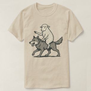 Lustiges Schaf reitet Wolf Einzigartiges Vintage T-Shirt