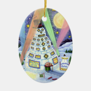 LUSTIGES SCHNEEMANN-HOTEL, NÖRDLICHE LICHTER UND P KERAMIK ORNAMENT