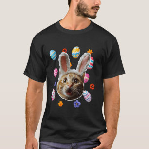 Lustiges Schockkatzengesicht mit Hasenohren Frohe  T-Shirt