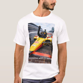 Lustiges Schwarz Lab Welpen Rennen IndyCar T-Shirt
