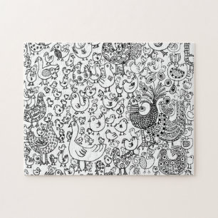 Lustiges Schwarz-Weiß-Vögel-Dekorationsmuster Puzzle