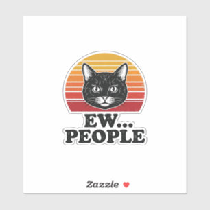 Lustiges Schwarzes Katze Ew Leute Retro Sonnenunte Aufkleber