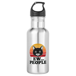 Lustiges Schwarzes Katze Ew Leute Retro Sonnenunte Edelstahlflasche
