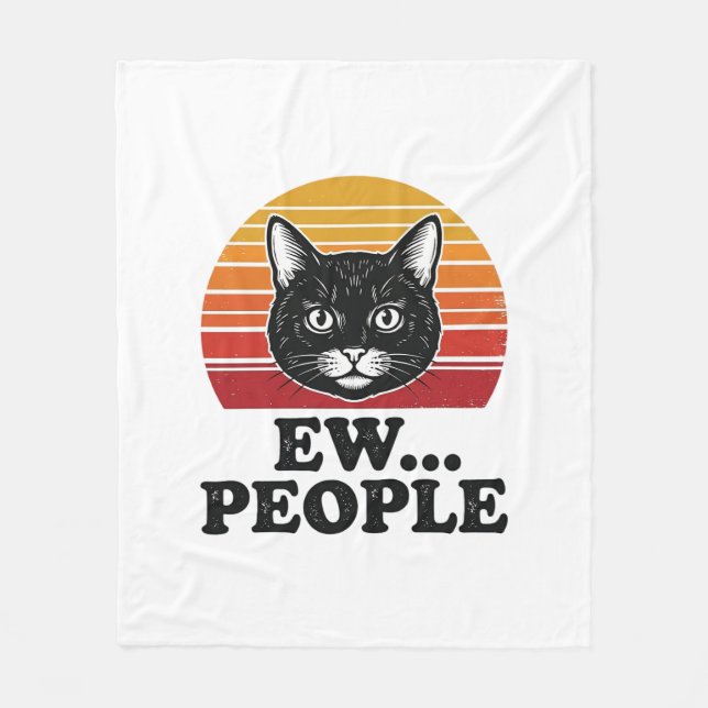 Lustiges Schwarzes Katze Ew Leute Retro Sonnenunte Fleecedecke (Vorderseite)