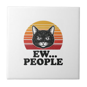 Lustiges Schwarzes Katze Ew Leute Retro Sonnenunte Fliese