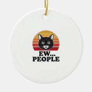 Lustiges Schwarzes Katze Ew Leute Retro Sonnenunte Keramik Ornament