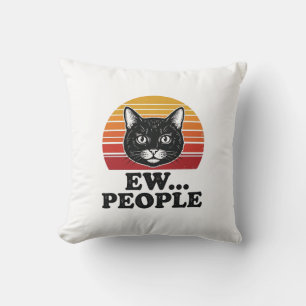 Lustiges Schwarzes Katze Ew Leute Retro Sonnenunte Kissen